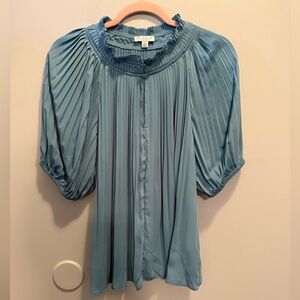 Anthropologie Current Air Blue Pleated Blouse Large